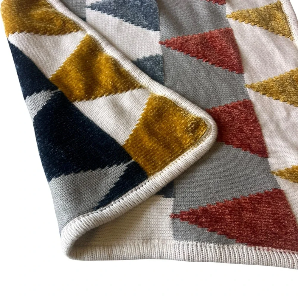 Pottery Barn Kids Triangle Knit Stroller Blanket Mustard Orange Navy 30x40